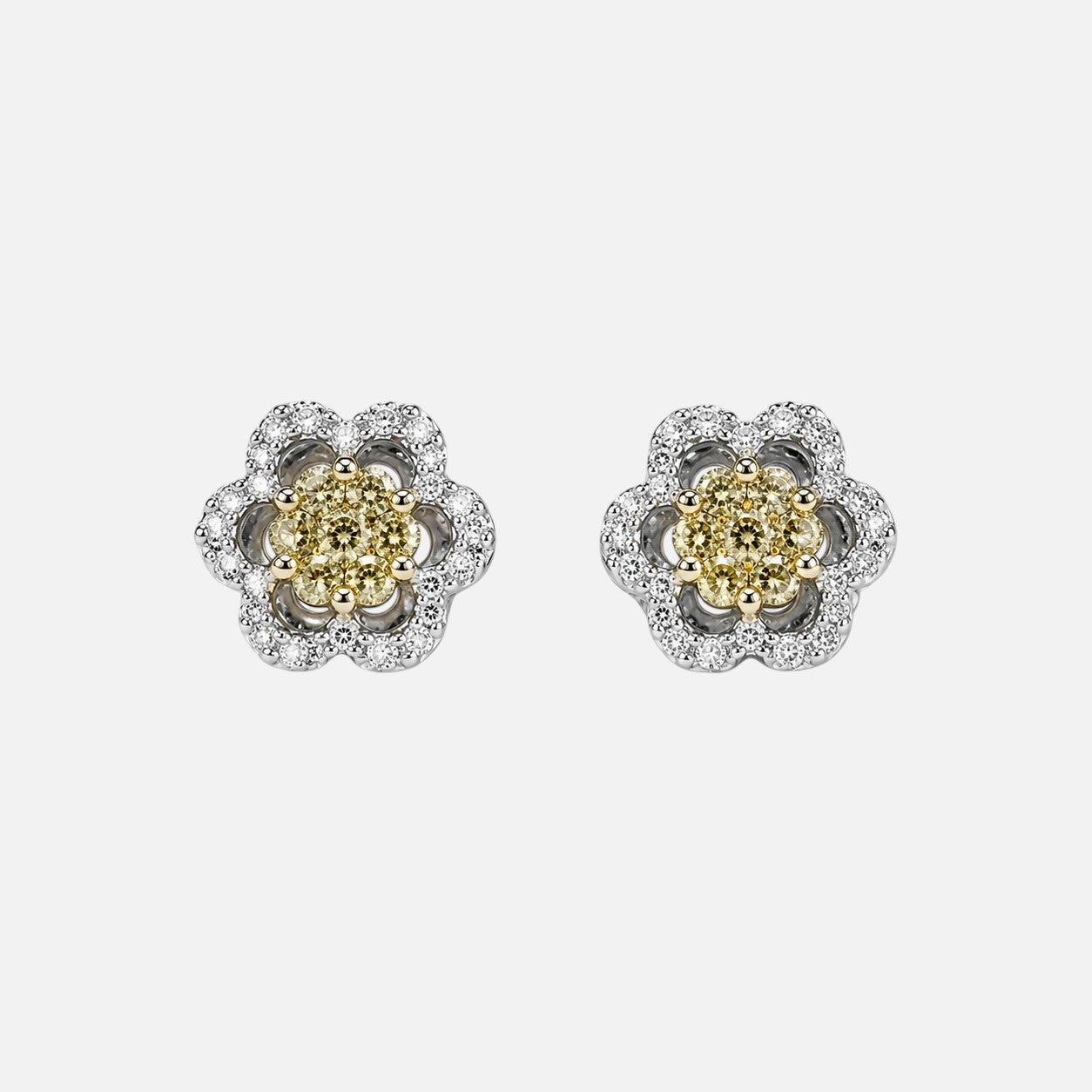 Open Yellow and White Diamond Studs Ok