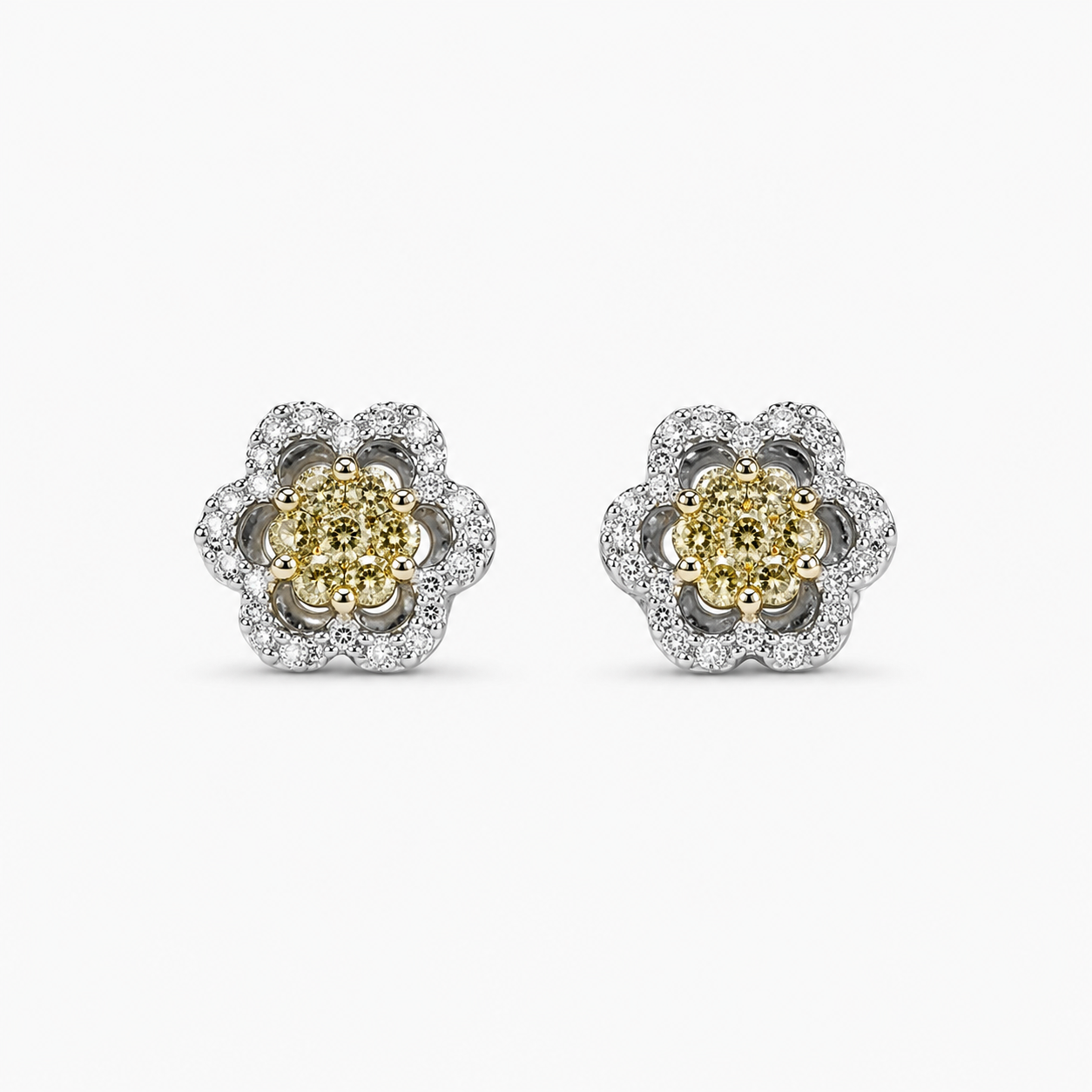 Open Yellow and White Diamond Studs Ok