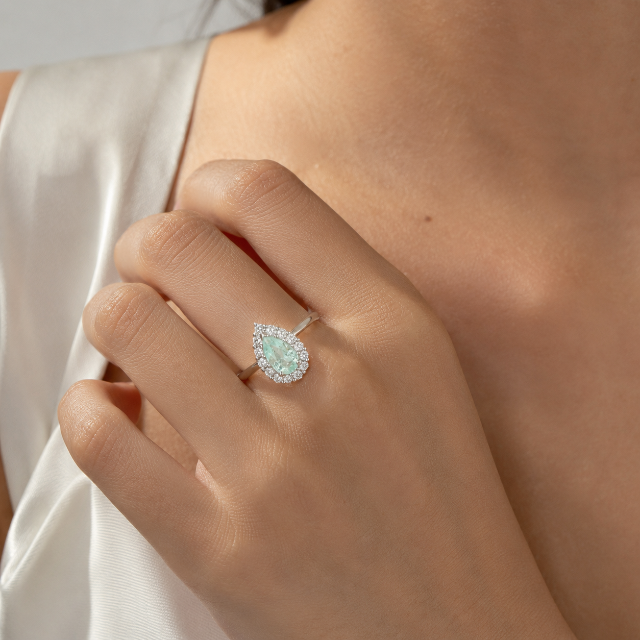 Certified Paraiba Pear & Diamond Ring