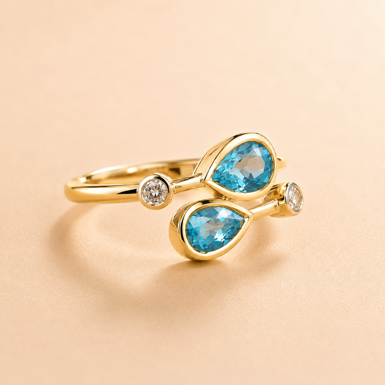 Perfect Pear Blue Topaz & White Diamond Ring BLUE TOPAZ