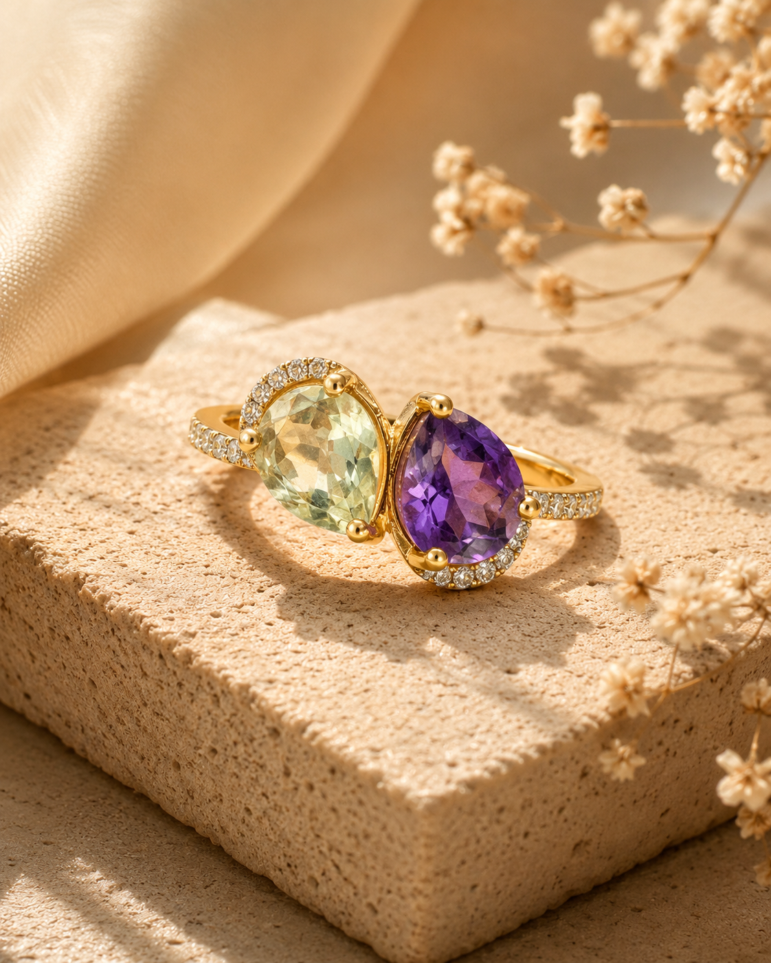 Dualing Amethyst Diamond Ring Amethyst