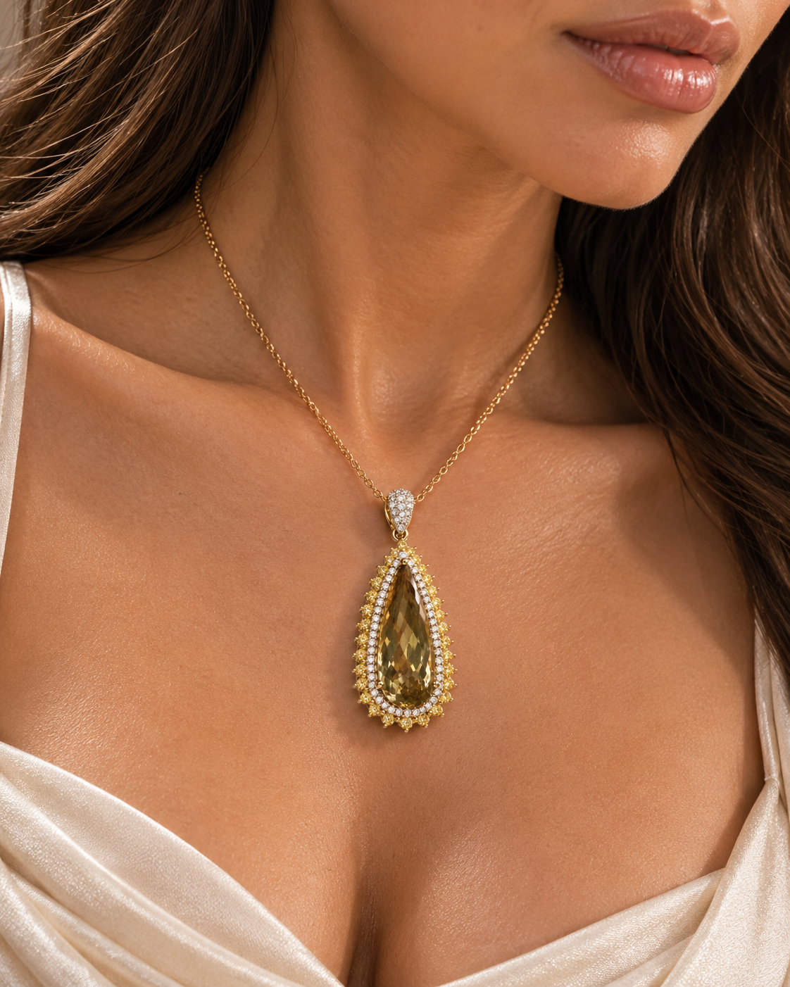 Certified Golden Glamour Csarite & Diamond Necklace