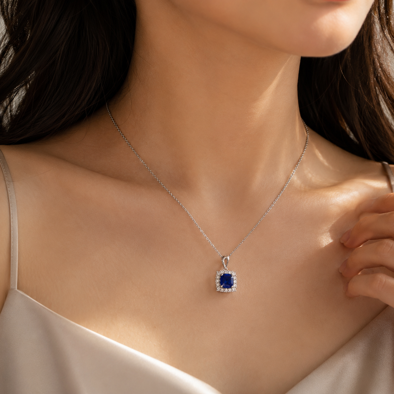 Certified Cushion Ceylon Sapphire Pendant