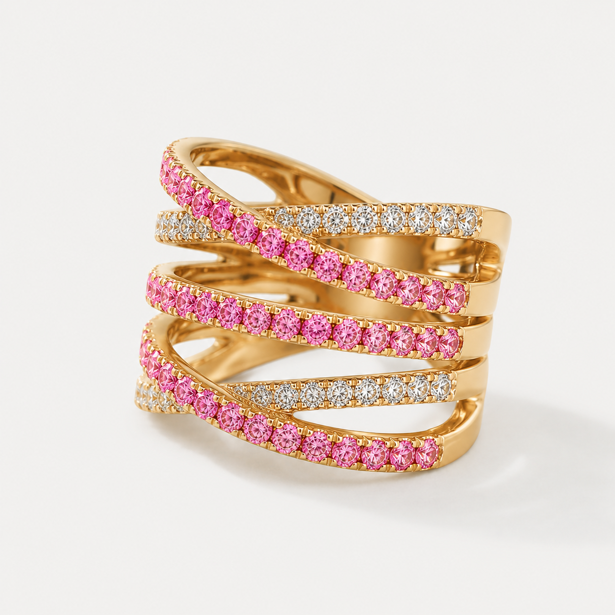 Multi Interlocked Pink Sapphire and Diamond Band Pink Sapphire
