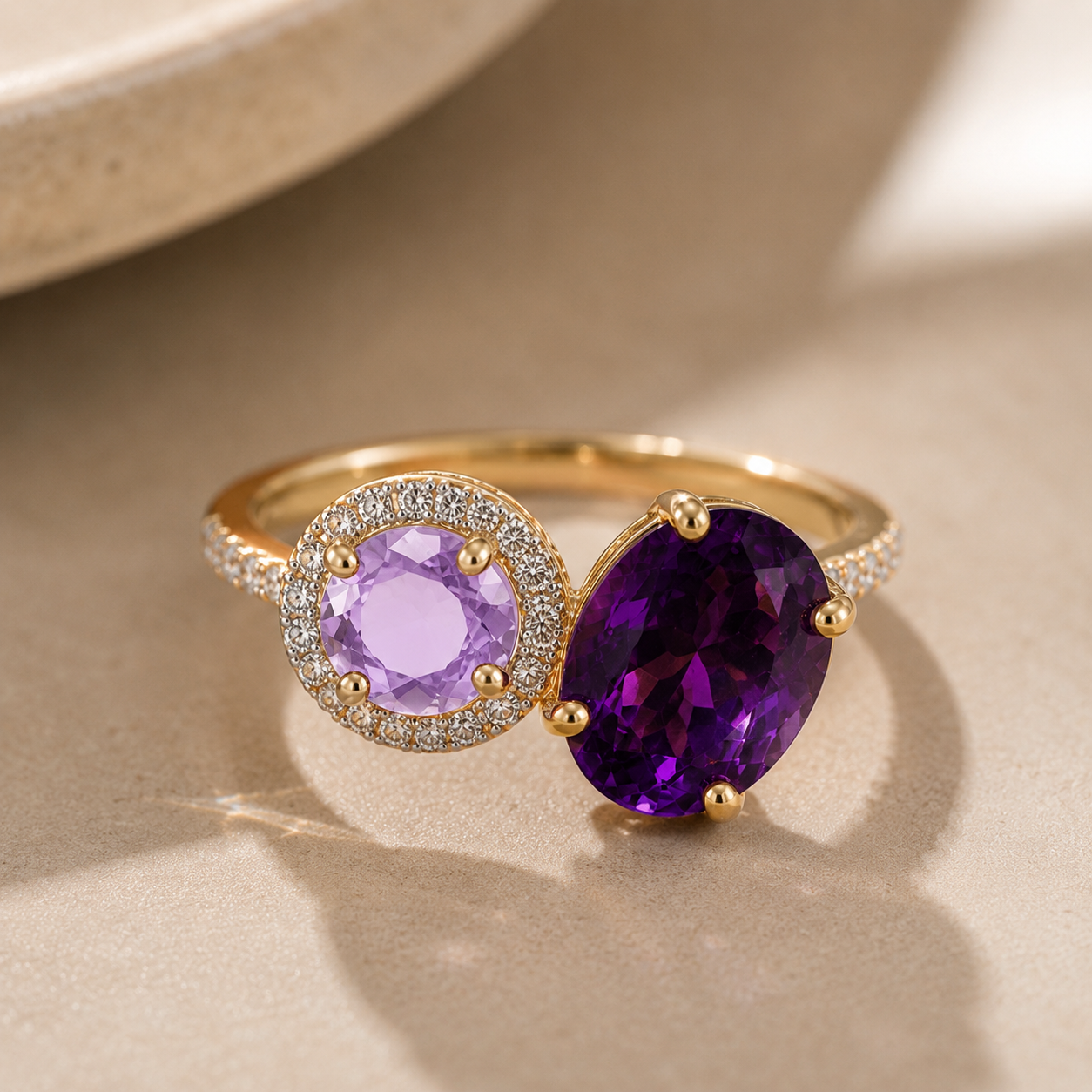 Graduated Diamond & Amethyst Ring Amethyst