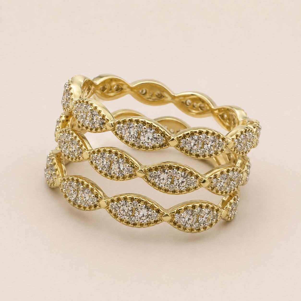 Trio Row Bold White Diamond Band BOLD GOLD