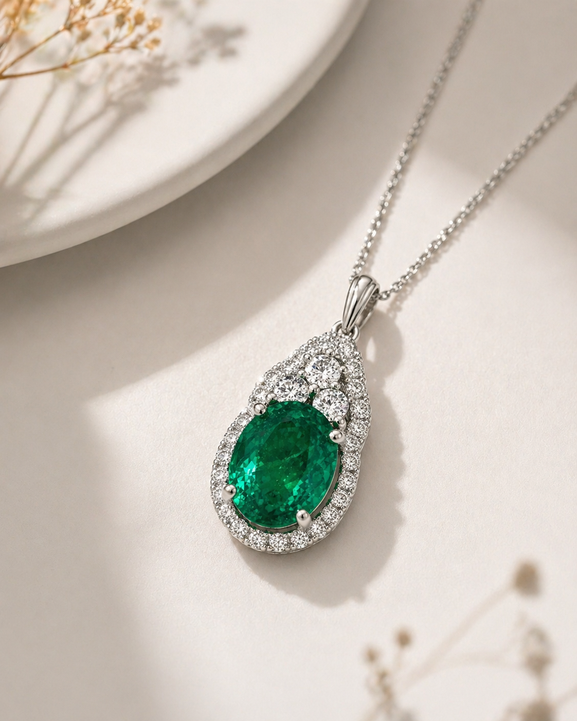 Diamond Crown Emerald Oval Pendant Emerald