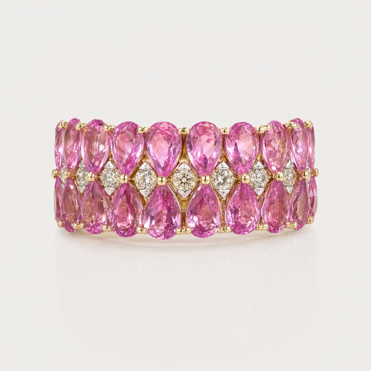 Inverse Teardrop Pink Sapphire and Diamond Band Pink Sapphire