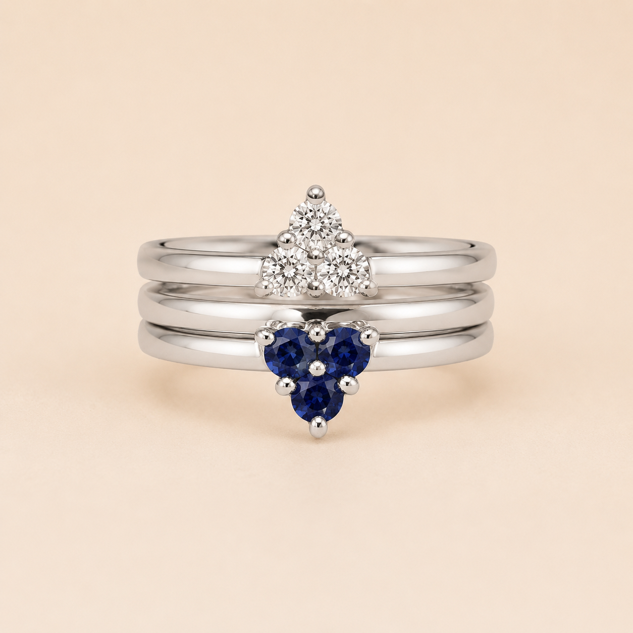 Blue Sapphire and White Diamond Triple Trio Band Blue Sapphire