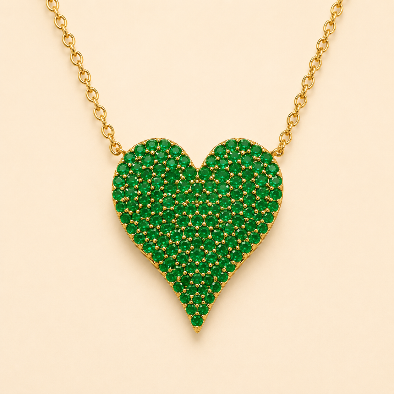 Dual Sided White Diamond & Emerald Heart Necklace hearts