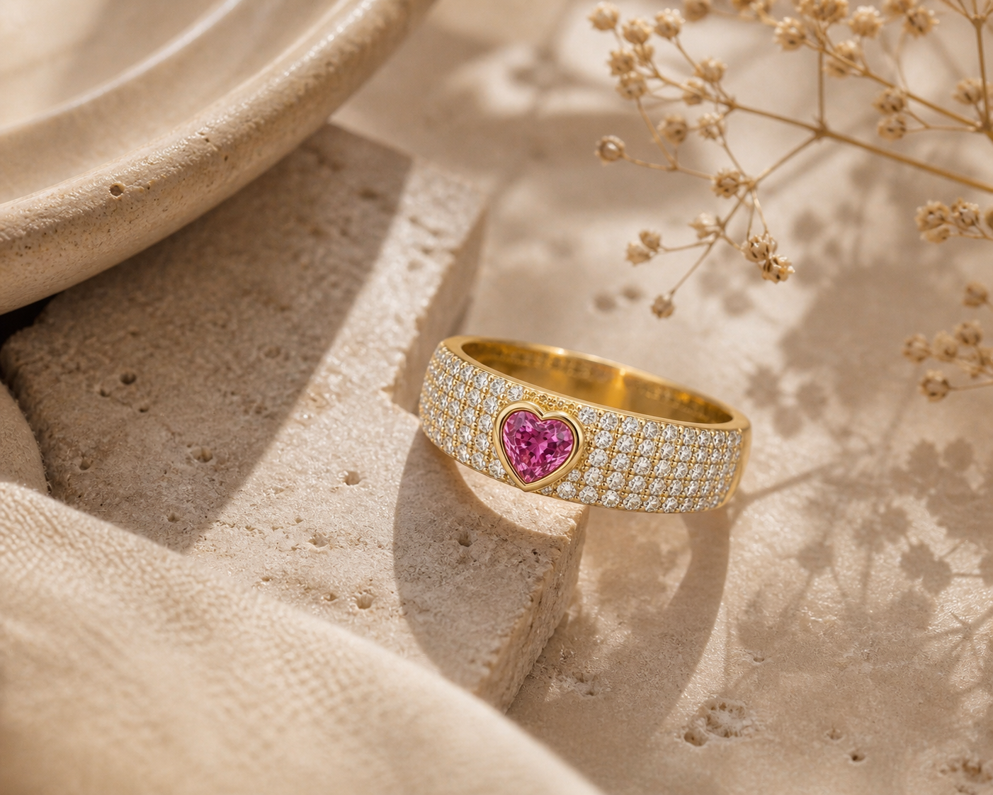 Pink Sapphire Diamond Heart Ring hearts