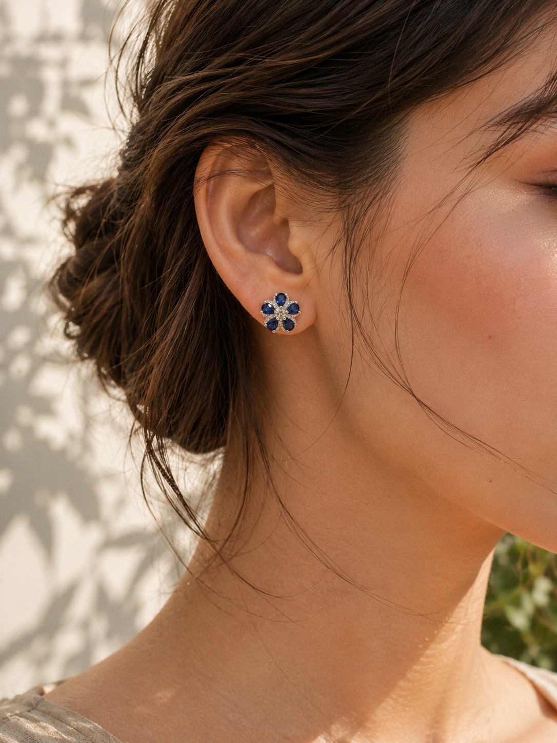 Flower Power Blue Sapphire and Diamond Studs Blue Sapphire