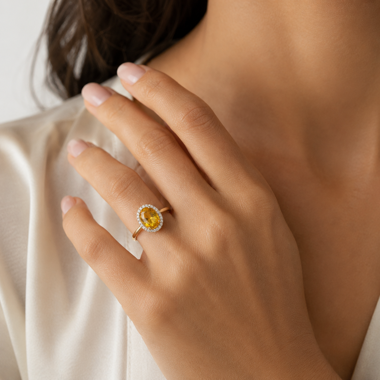 Certified Golden Halo Sapphire Ring
