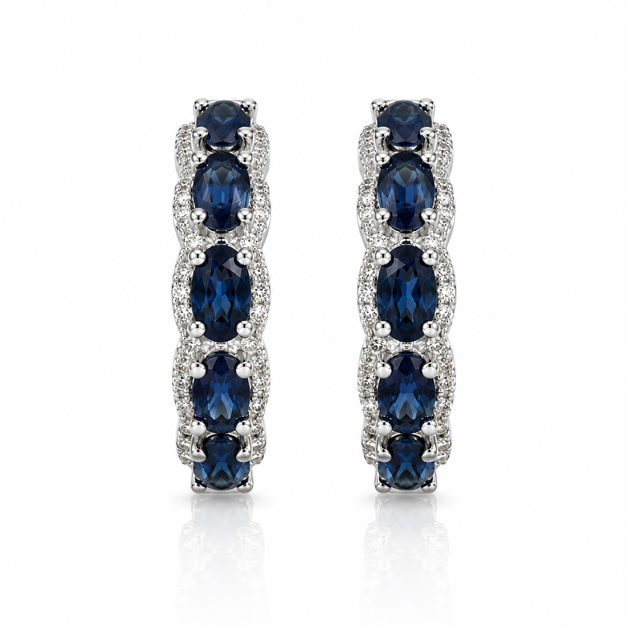 Oval Blue Sapphire and Diamond Hoops Blue Sapphire