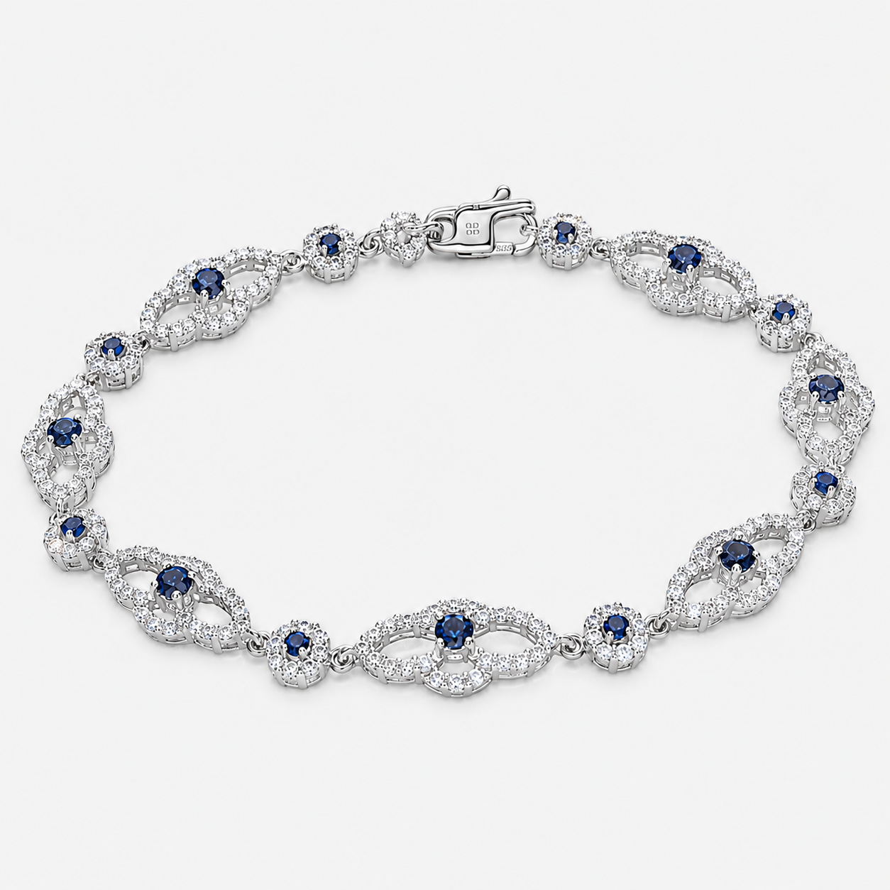 Blue Sapphire and White Diamond Open Link Tennis Bracelet Blue Sapphire
