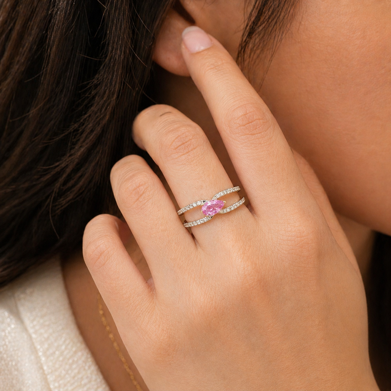 Split Shank Pear Pink Sapphire Band Pink Sapphire