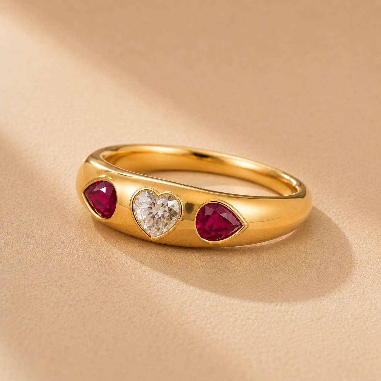 Heart Diamond and Pink Sapphire Band hearts
