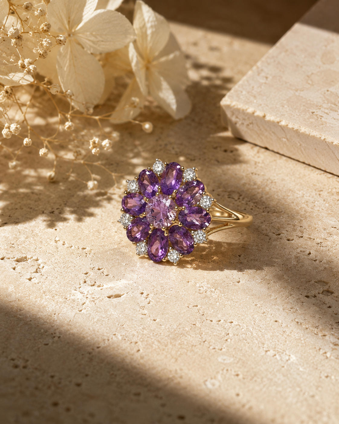 Peony Amethyst & Diamond Ring Amethyst