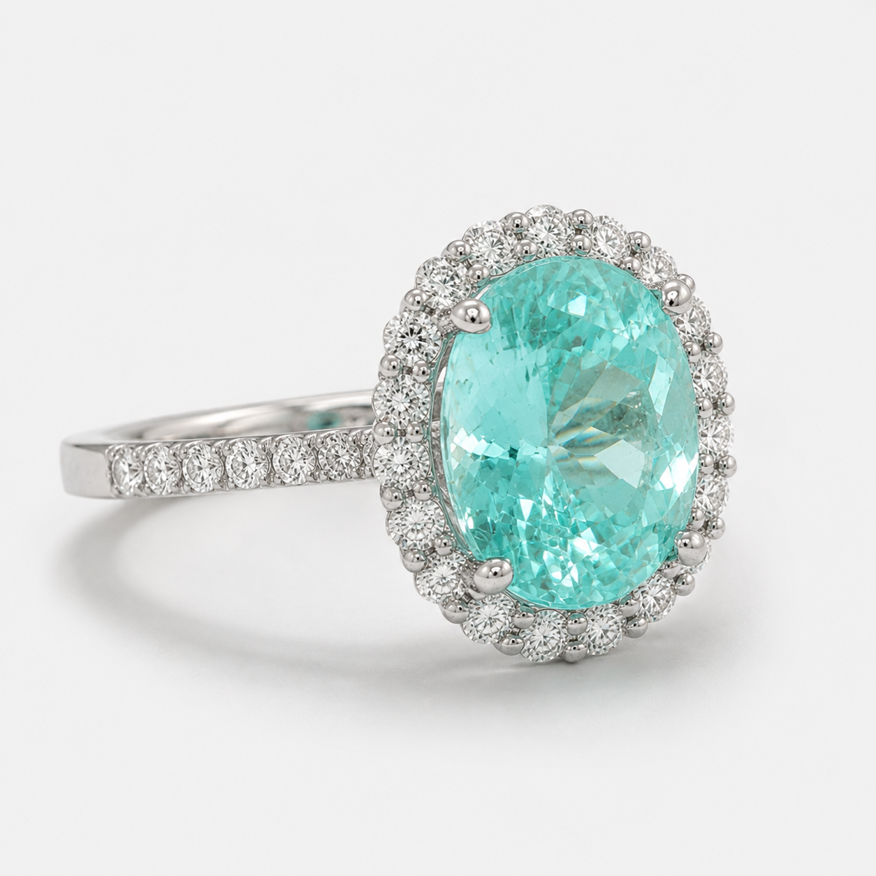 Certified Oval Paraiba & Diamond Ring