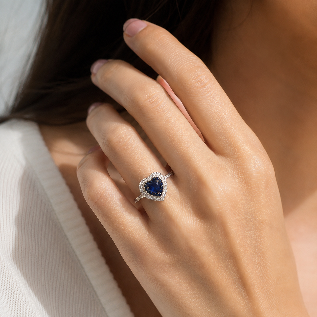 Dual Layer Diamond and Sapphire Heart Ring hearts