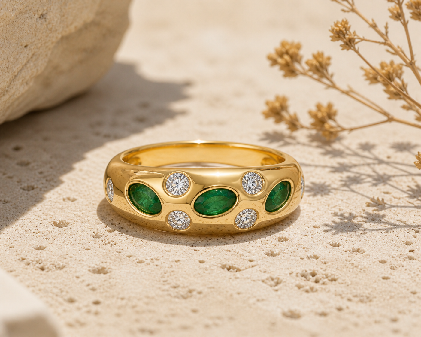 Marquise Emerald & Diamond Band Emerald