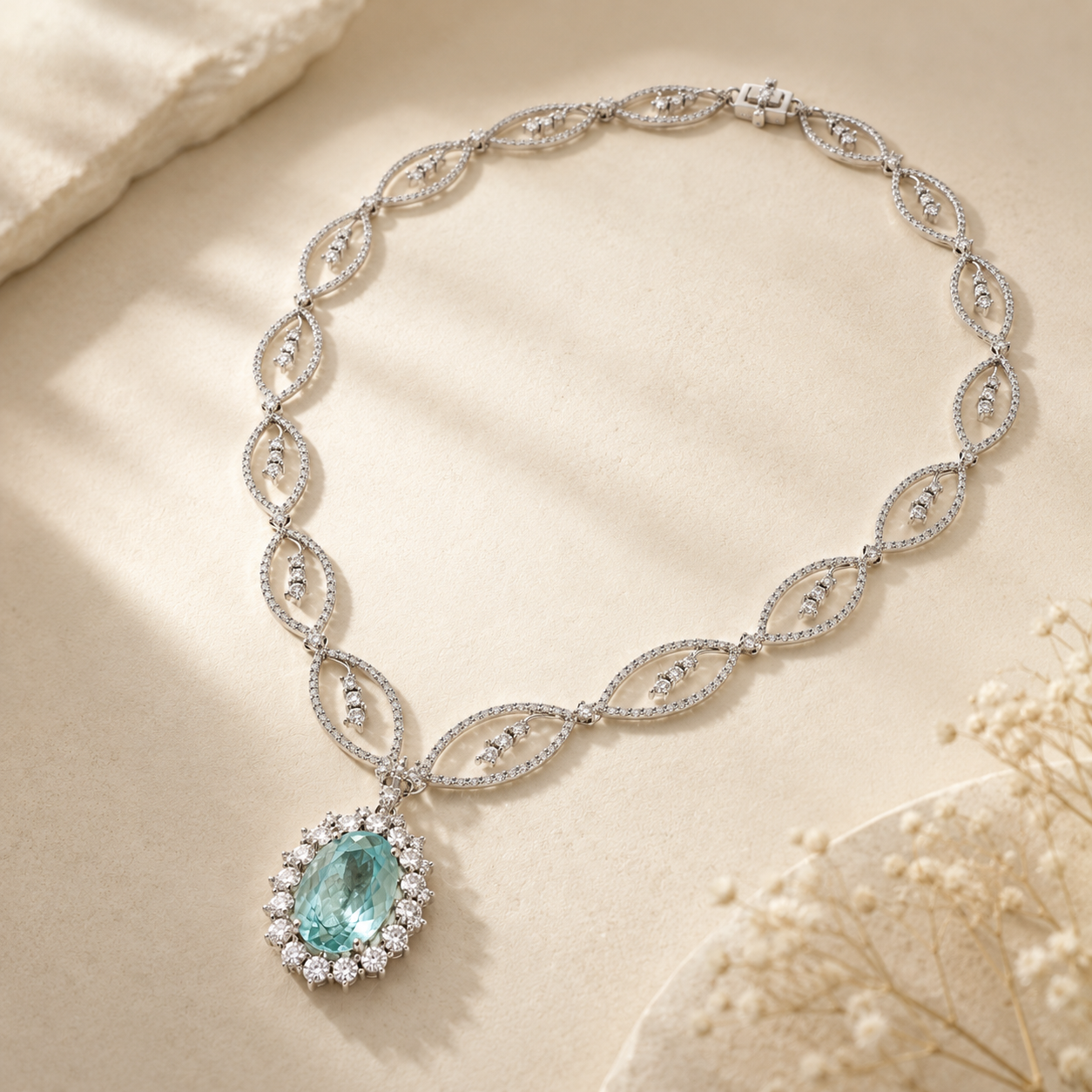 GIA Pariaba & Diamond Tennis Necklace