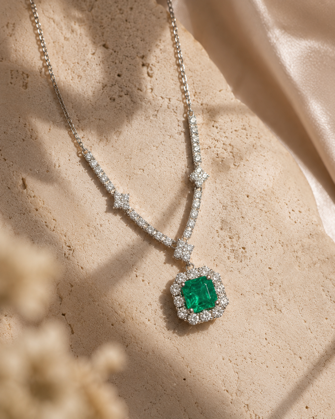 Heirloom Diamond & Emerald Necklace Emerald