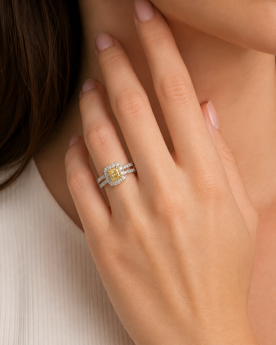 GIA Princess Cut Yellow & White Diamond Ring Yellow Diamond