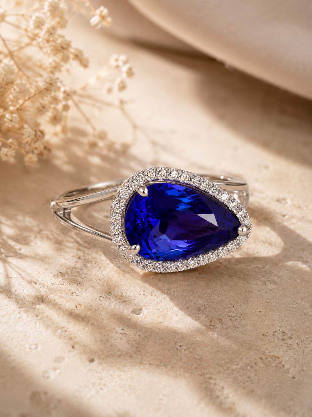 Certified Pear Split Shank Tanzanite Ring