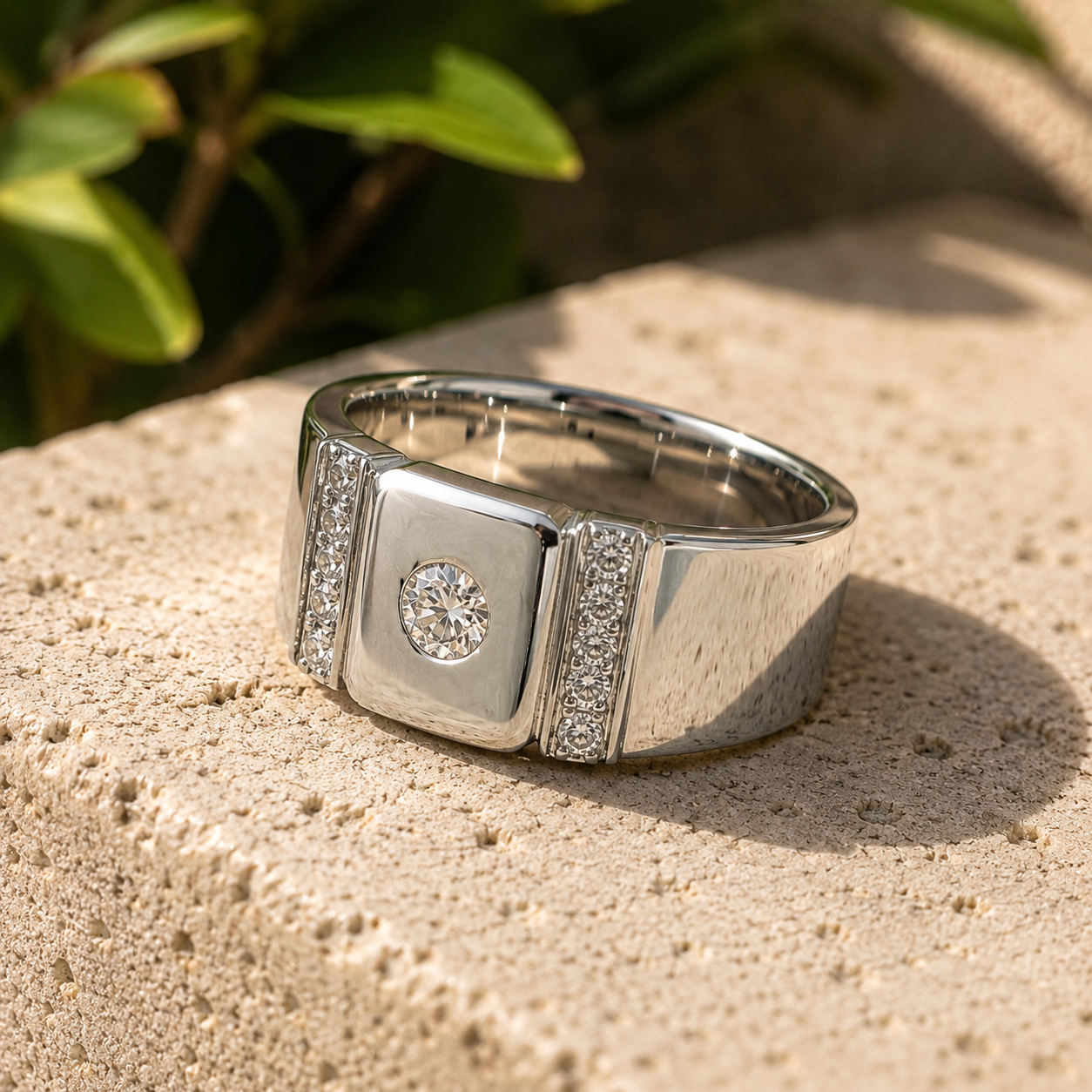 Classic Bezel Diamond Mens Band