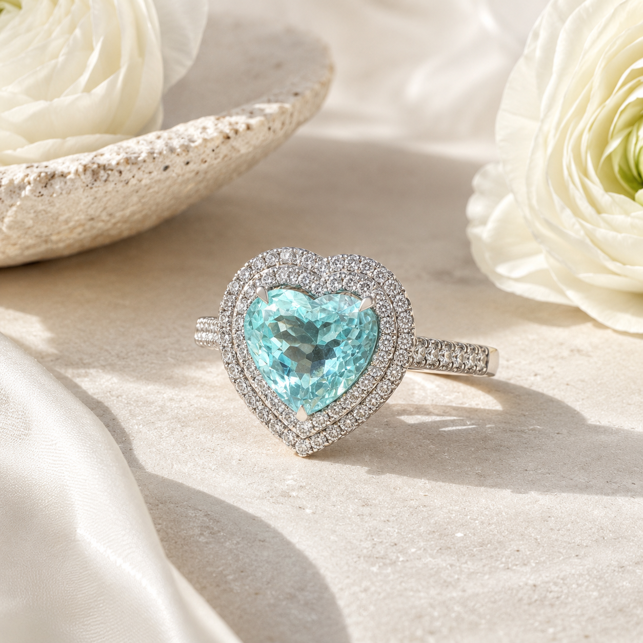 Certified Large Paraiba Heart & Diamond Ring