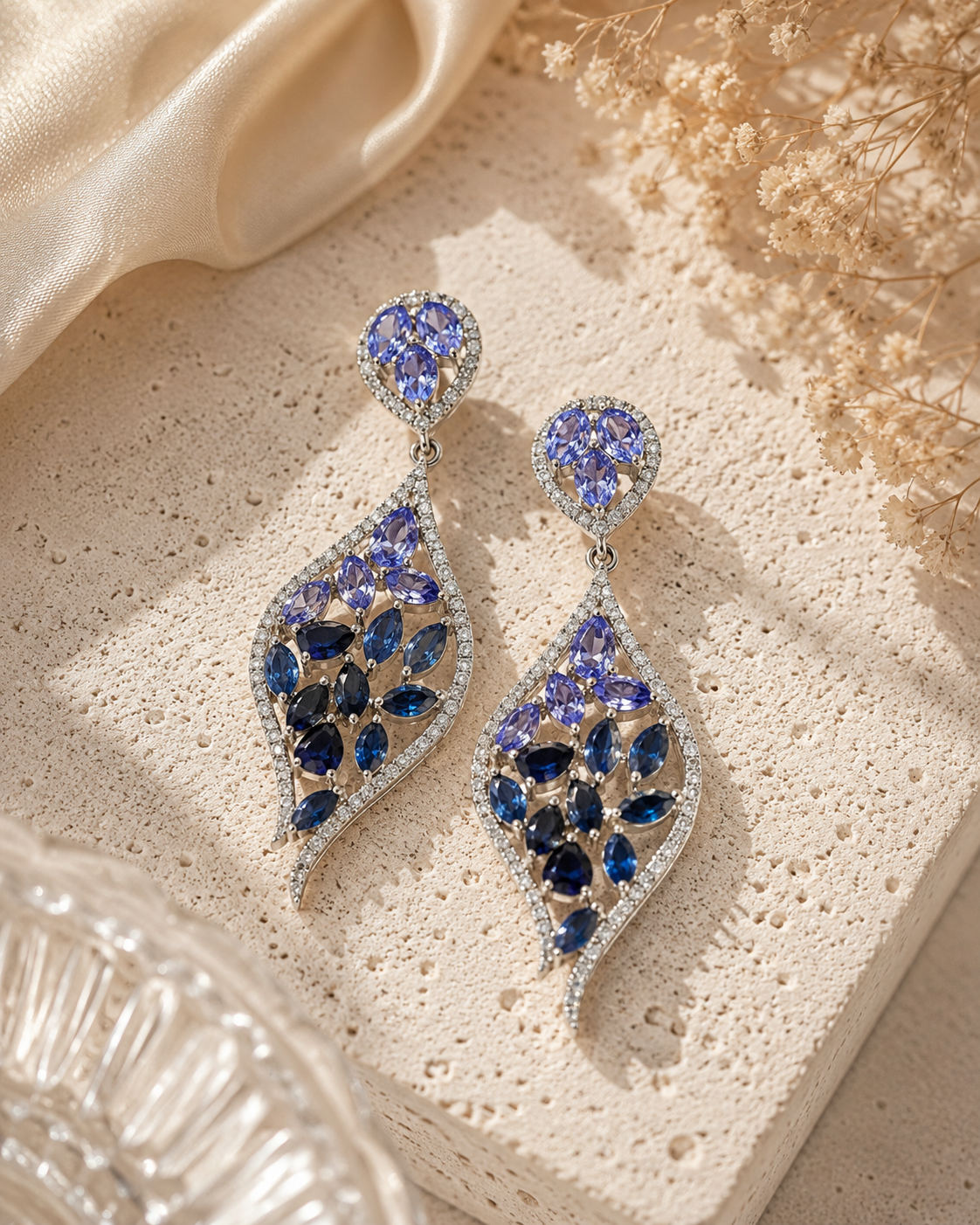 Peacock Sapphire & Tanzanite Tennis Earrings