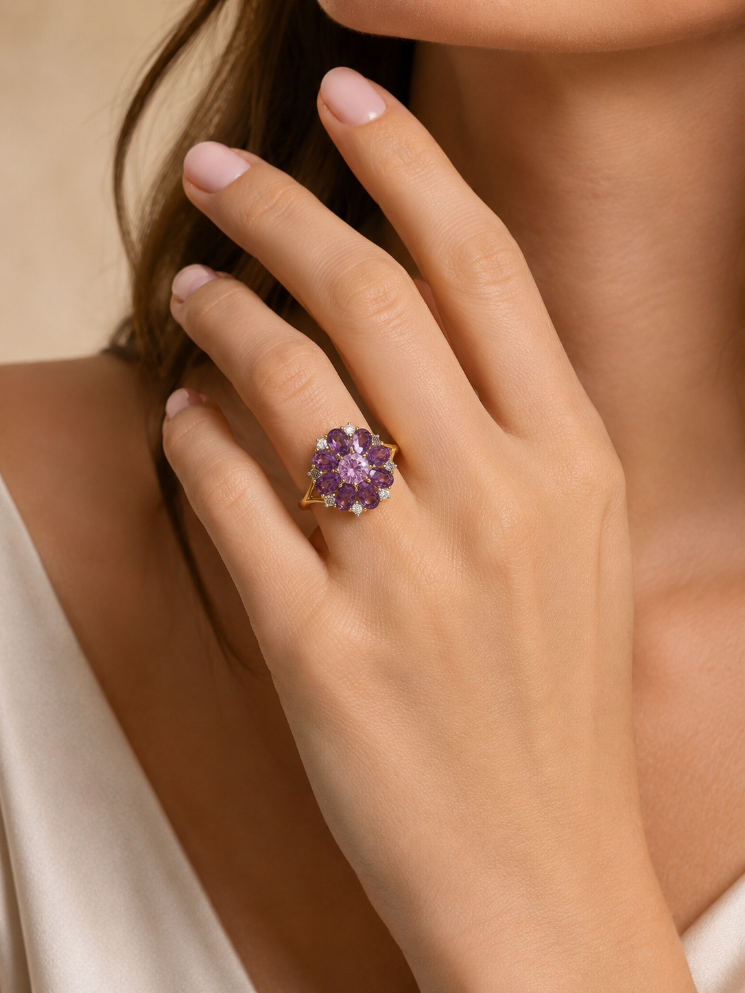 Peony Amethyst & Diamond Ring Amethyst