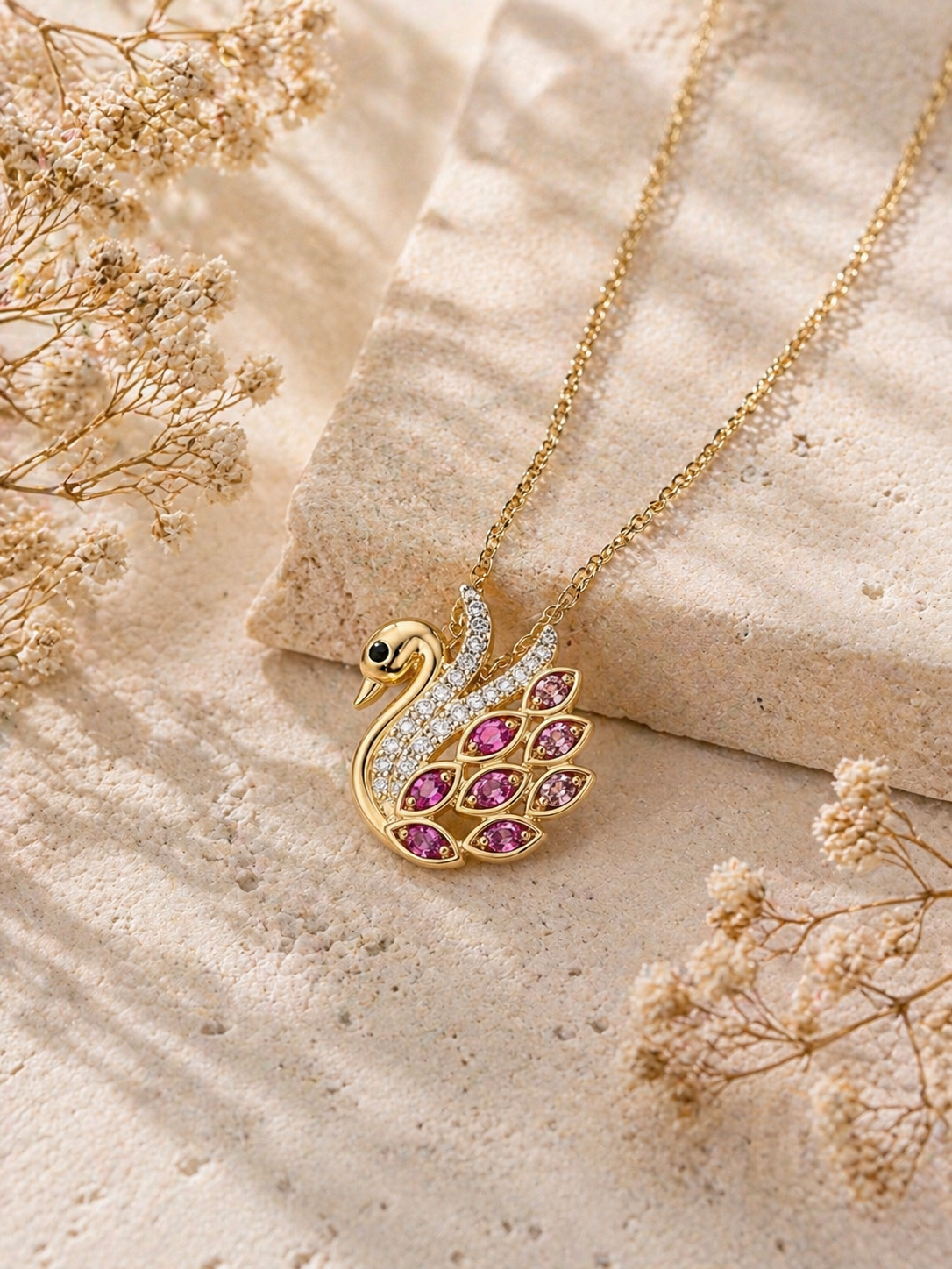 Pink Feathered Swan Necklace KALLATI