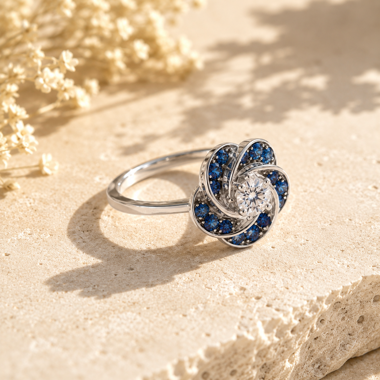 Diamond Blooming Sapphire Ring Blue Sapphire