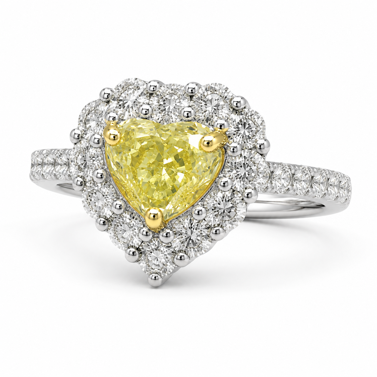 GIA Heart Cut Yellow & White Diamond Ring Yellow Diamond