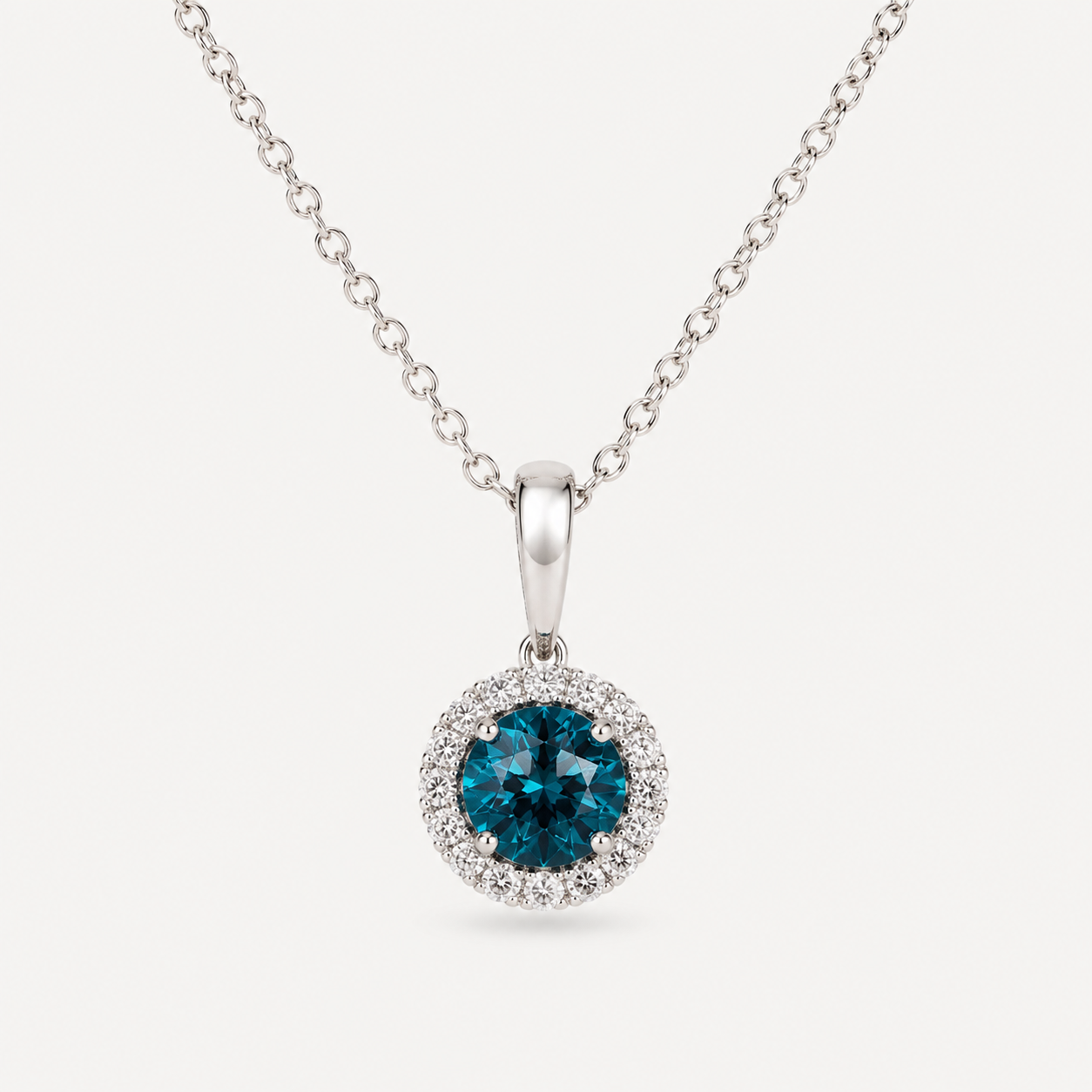 Blue Diamond Halo Necklace blue diamond