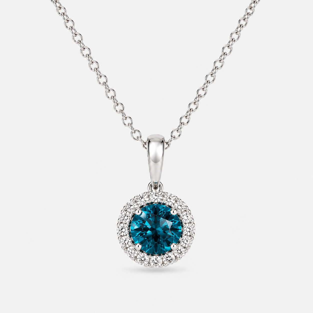 Blue Diamond Halo Necklace blue diamond