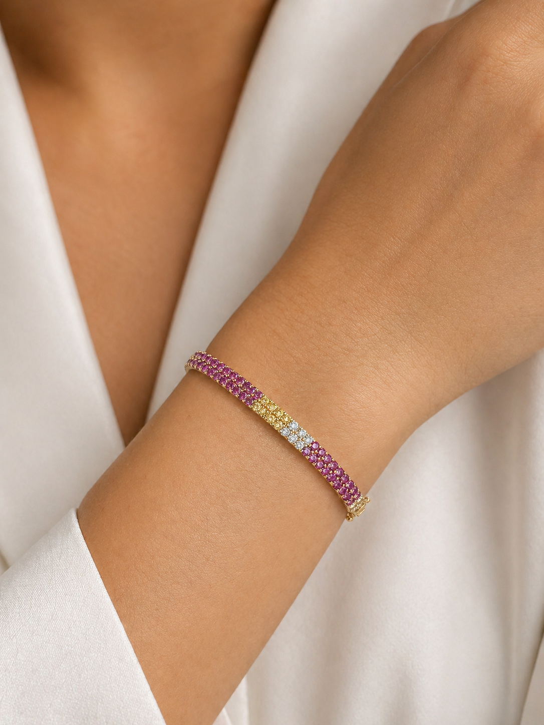 Rainbow Tennis Bangle Pink Sapphire