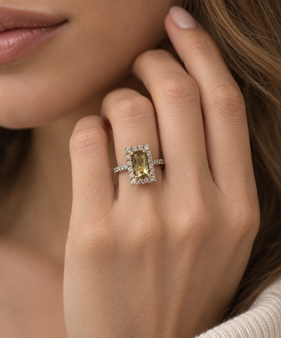 Baguette Halo Csarite Ring