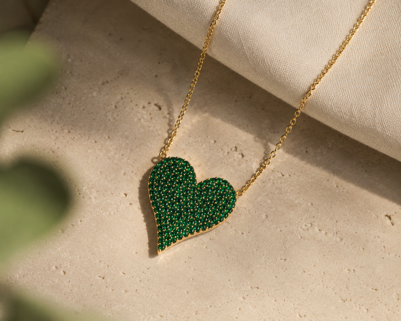 Dual Sided White Diamond & Emerald Heart Necklace hearts