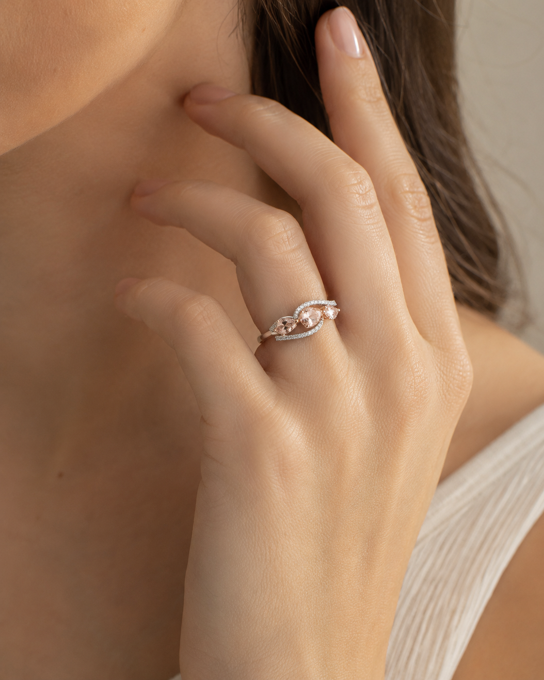 Twisting Tear Drop Morganite Band Morganite