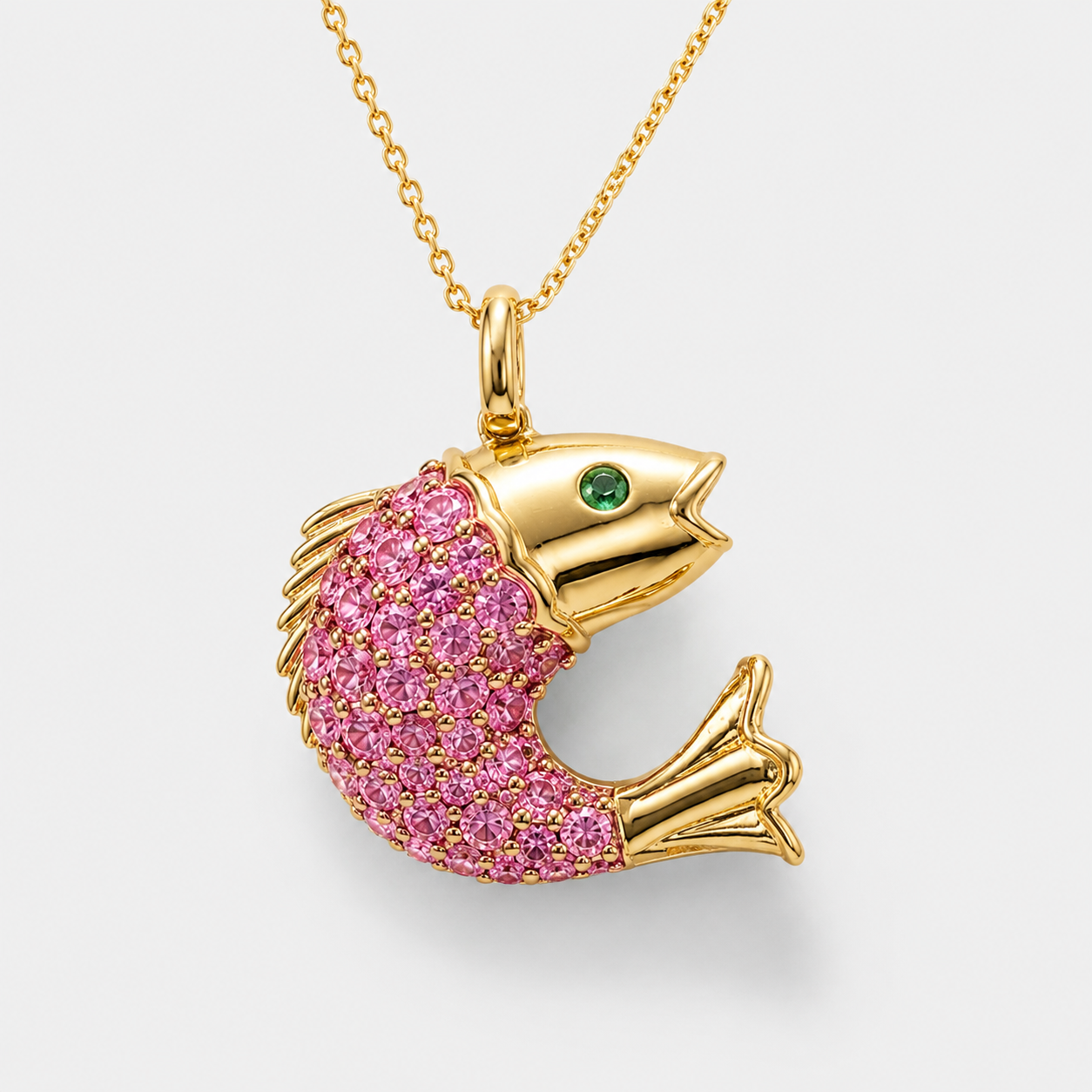 Pink Sapphire & Emerald Koi Pendant