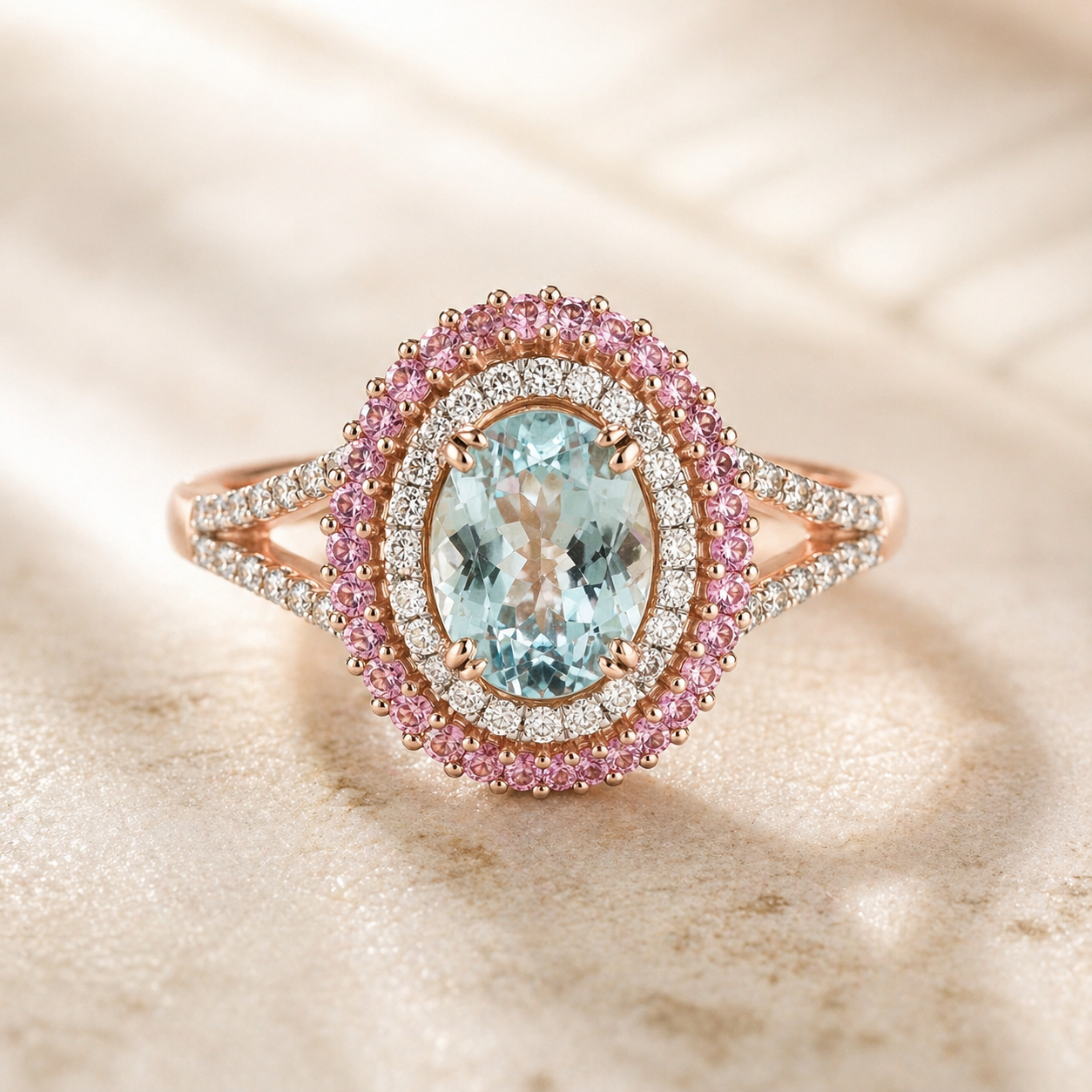 Rosewater Halo Aquamarine Ring Aquamarine