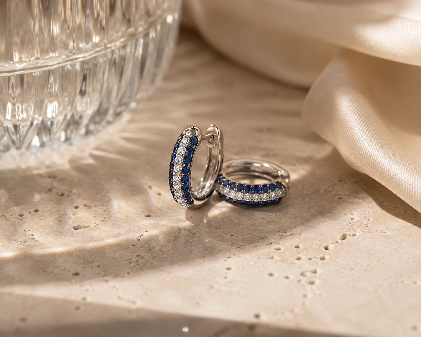 Trio Row Sapphire & Diamond Huggies Blue Sapphire