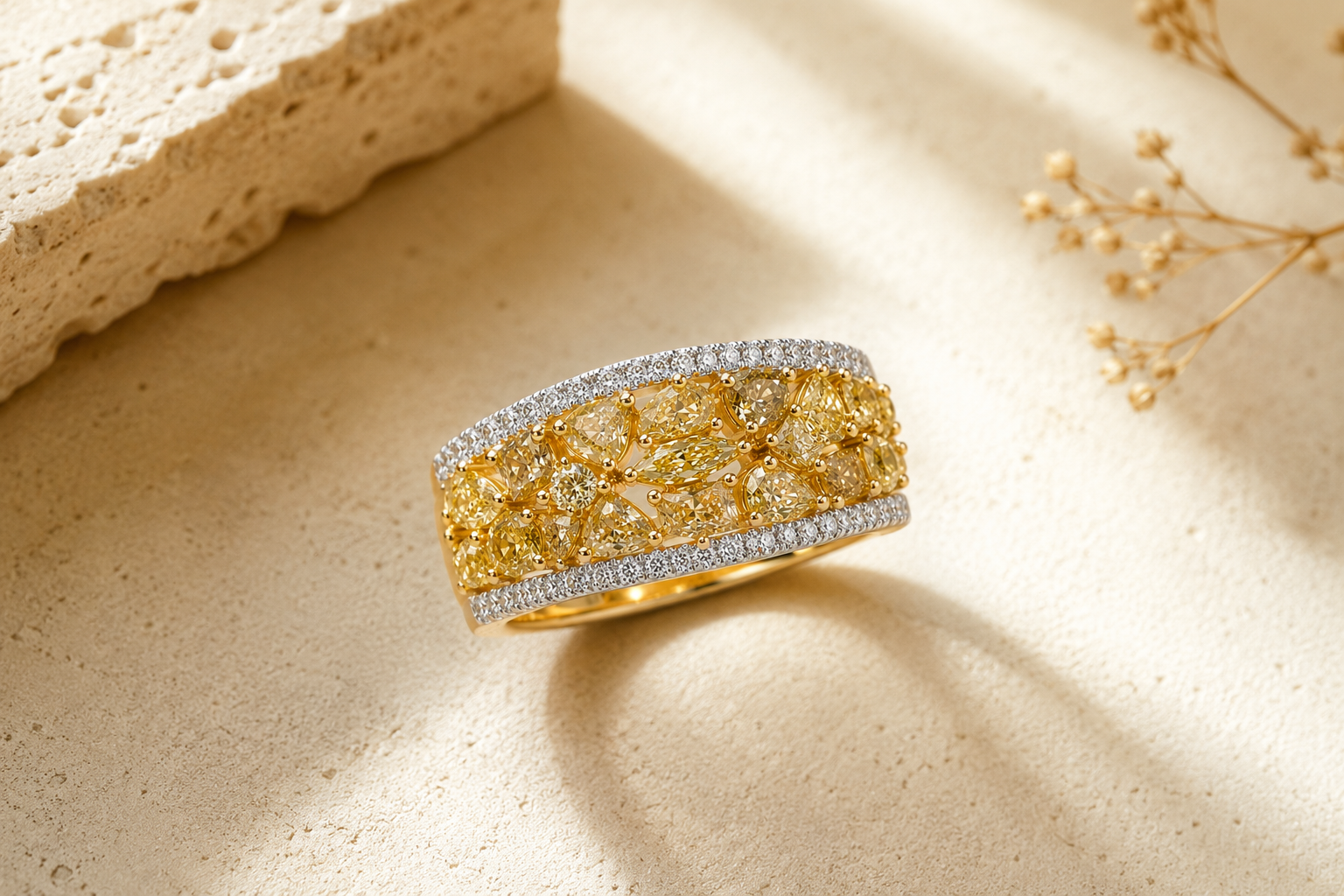 Multi Shaped Yellow Diamond Ring Yellow Diamond