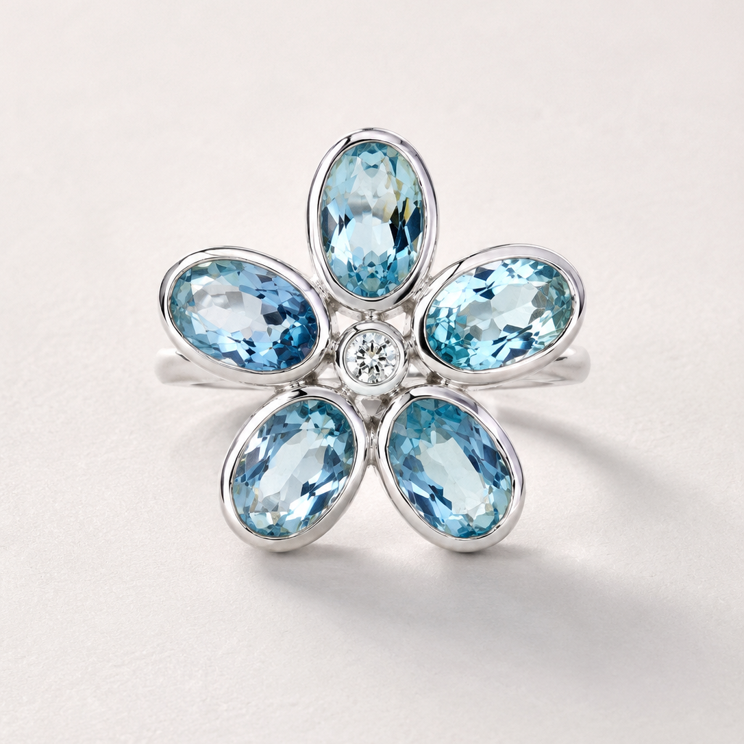 Iris Aquamarine & Diamond Ring KALLATI