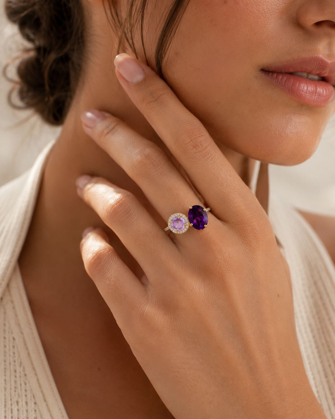 Graduated Diamond & Amethyst Ring Amethyst