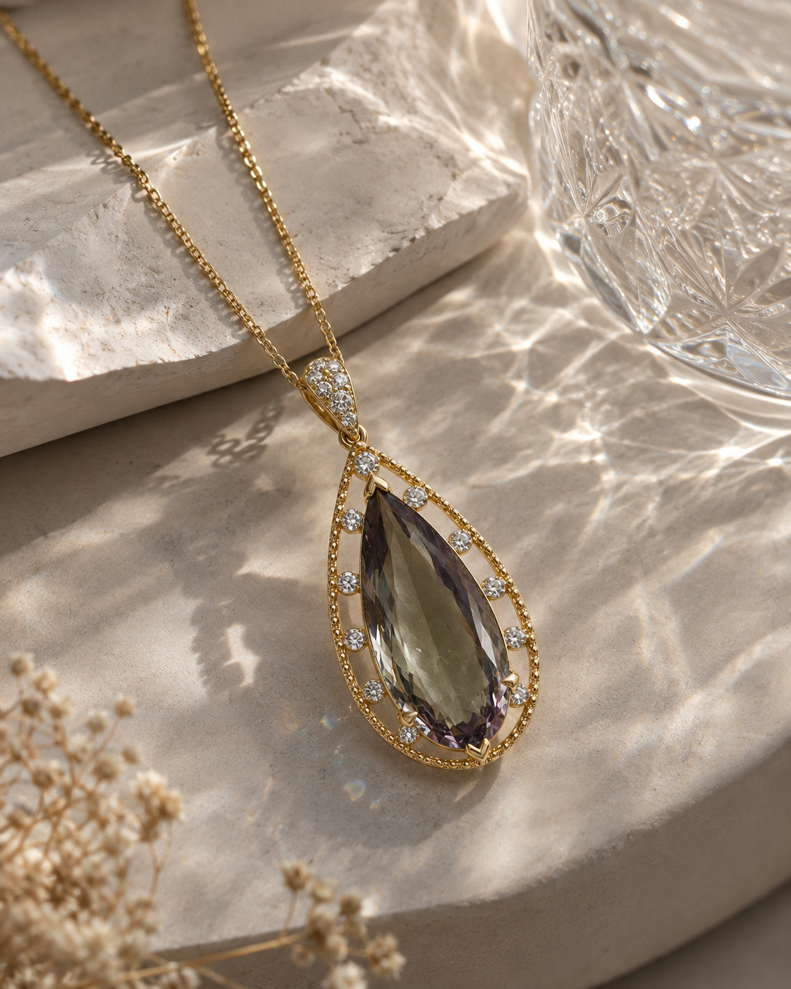 Certified Pear Csarite & Diamond Necklace Csarite