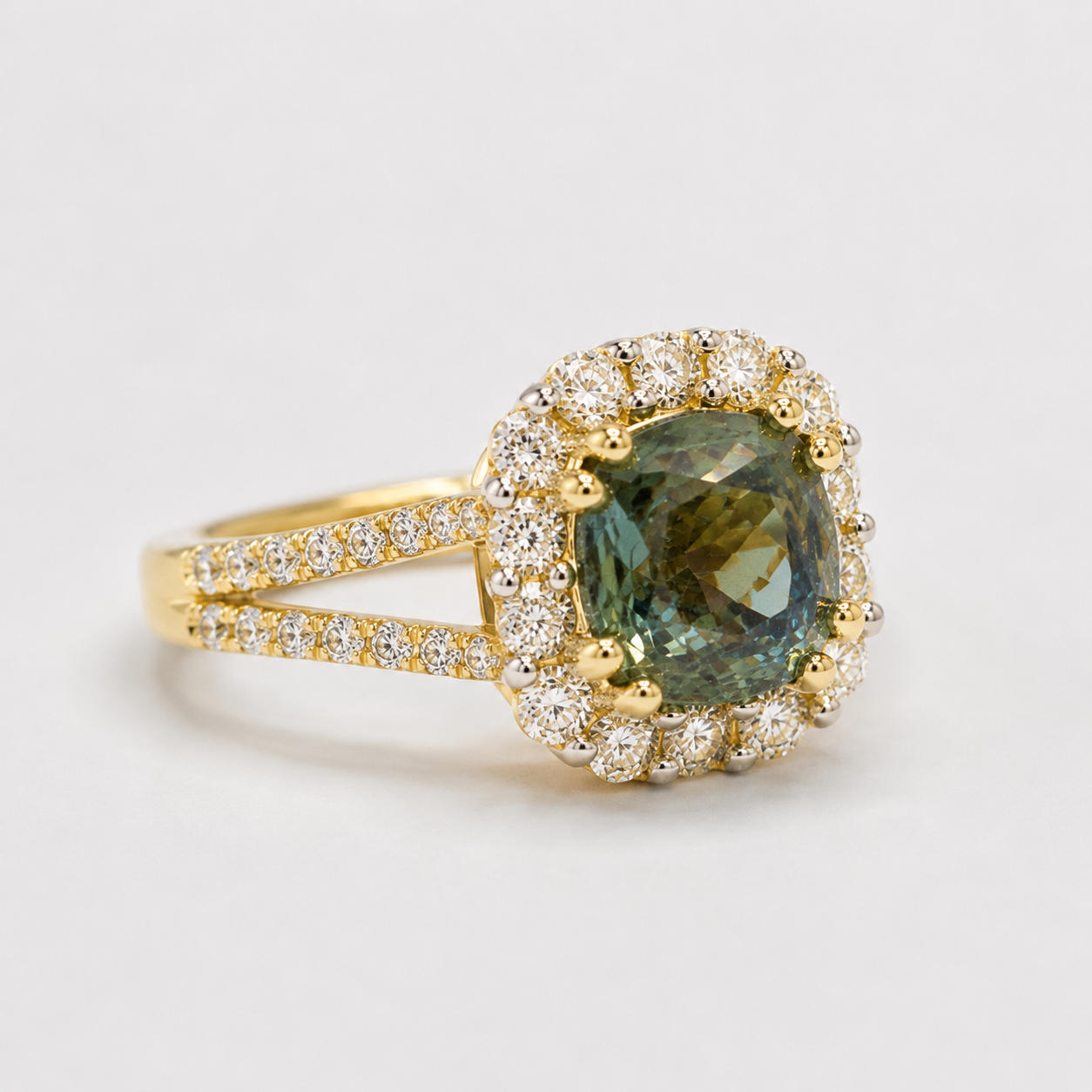 Certified Non-Heat Glimmer Garden Sapphire Ring